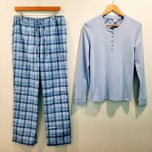 L.L. Bean Blue Plaid Flannel Pajama Set